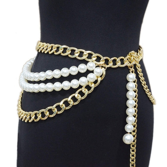 Multi-Layer Thick Chain Pearl Tassel Belt  adjustable to 41 inches (105 cm) - Picture 2 of 6